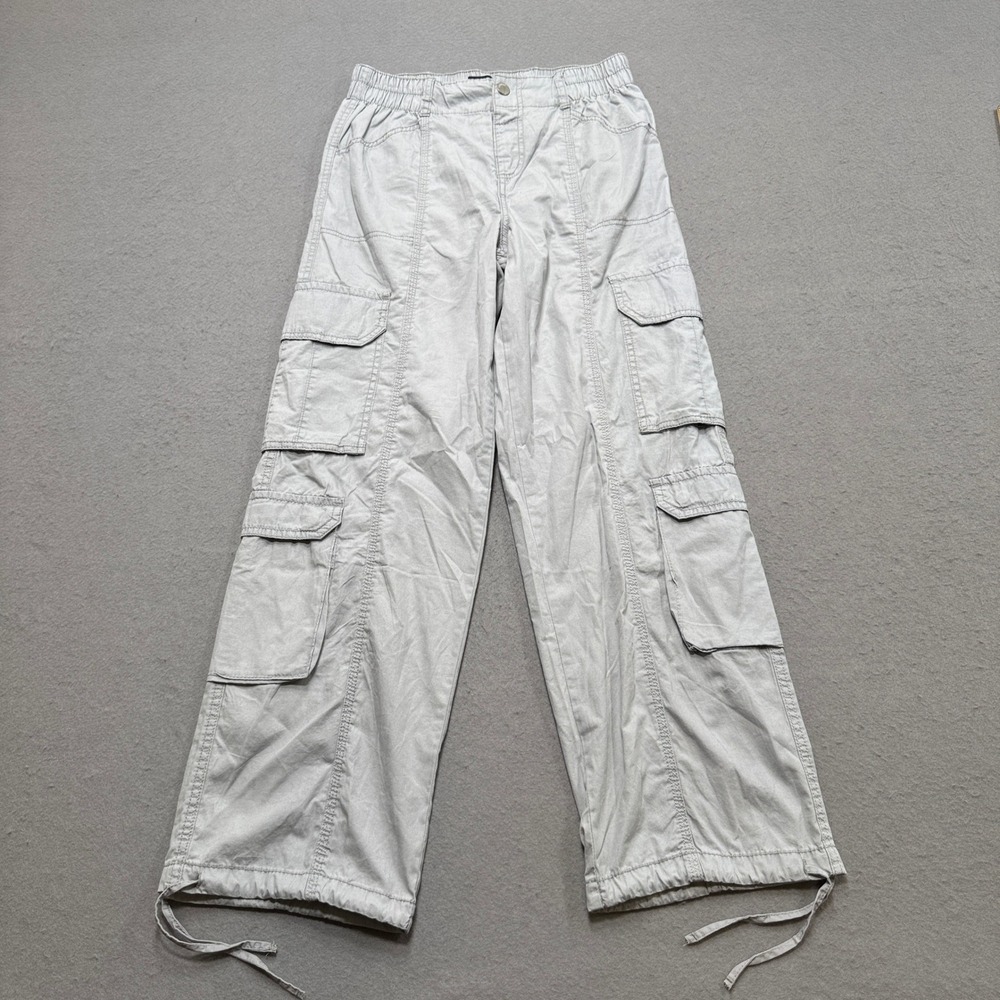 Refuge Cargo Pants Women's Small Gray Wide Leg Baggy Fit Drawstring Pockets Y2K